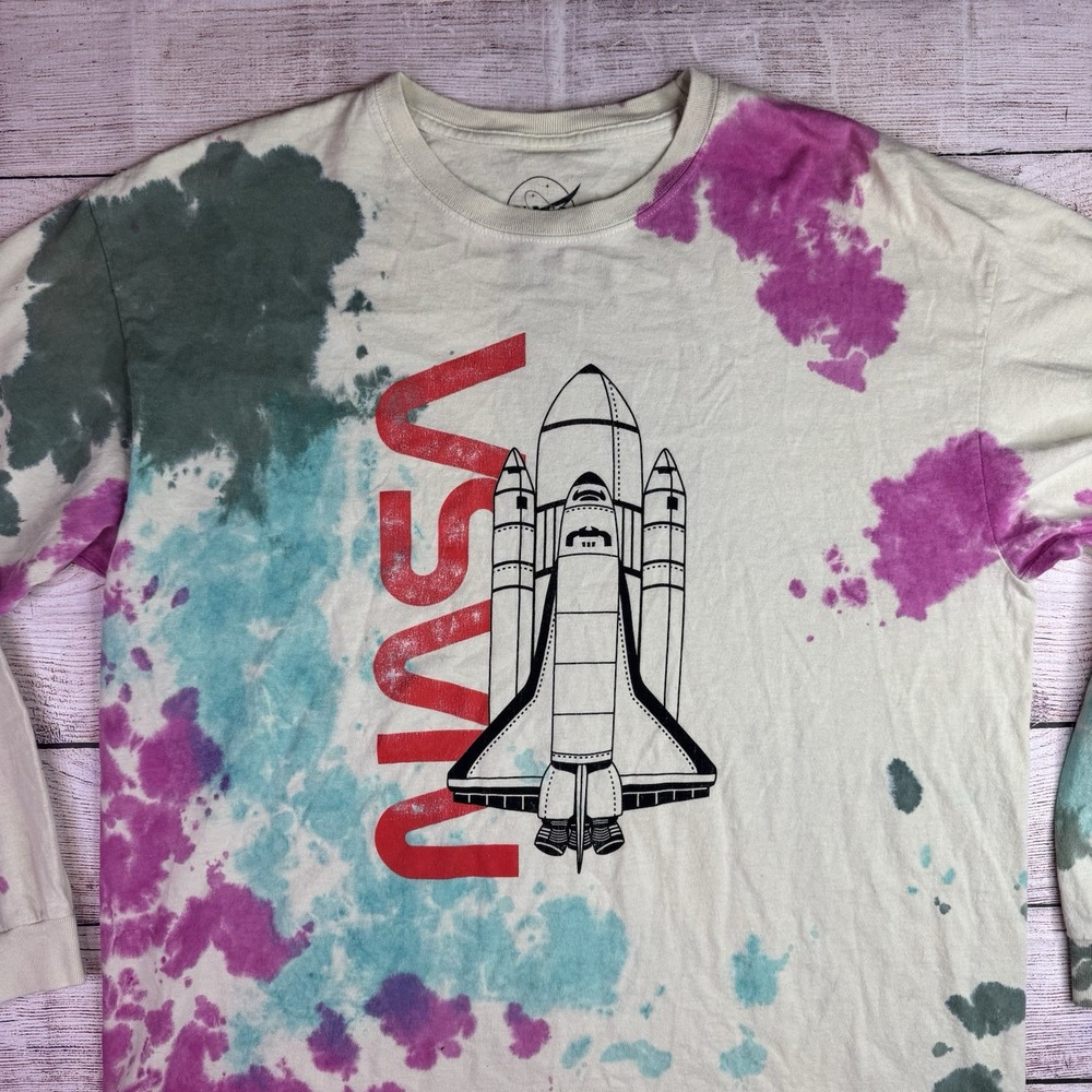 NASA Space Shuttle Tie Dye Long Sleeve Shirt M/L Retro Graphic Tee - Picture 3 of 6